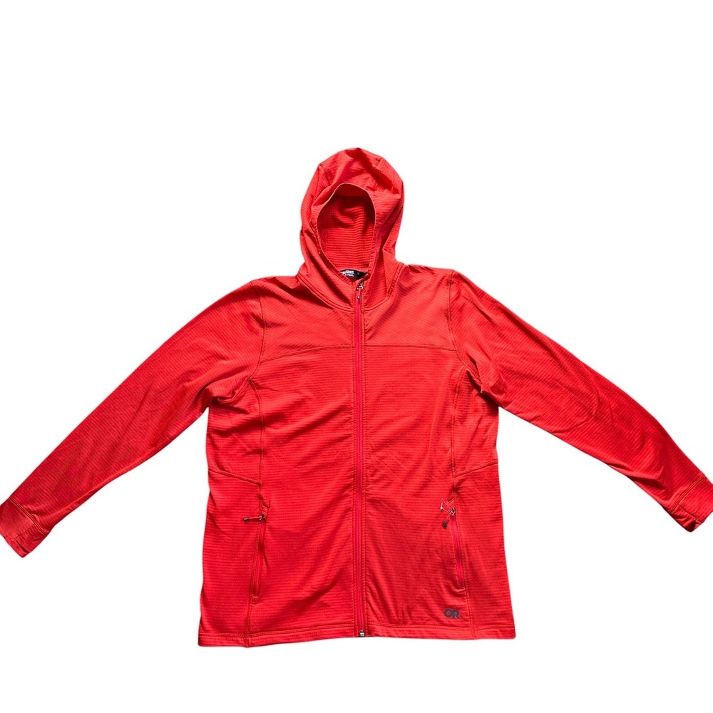 Outdoor Research Vigor Full Zip Hoodie Wmn 1X Red Grid Fleece Jacket Excellent